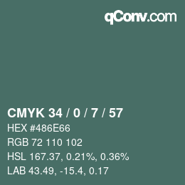 颜色代码: CMYK 34 / 0 / 7 / 57 | qconv.com
