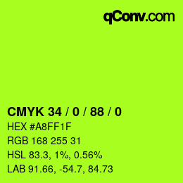 カラーコード: CMYK 34 / 0 / 88 / 0 | qconv.com