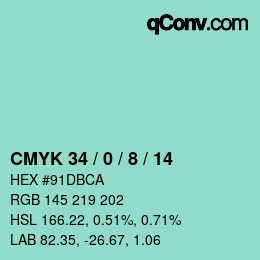 カラーコード: CMYK 34 / 0 / 8 / 14 | qconv.com