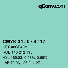 Color code: CMYK 34 / 0 / 8 / 17 | qconv.com