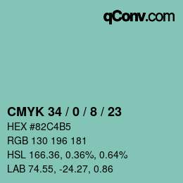 Color code: CMYK 34 / 0 / 8 / 23 | qconv.com