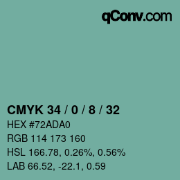 Color code: CMYK 34 / 0 / 8 / 32 | qconv.com