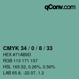 カラーコード: CMYK 34 / 0 / 8 / 33 | qconv.com