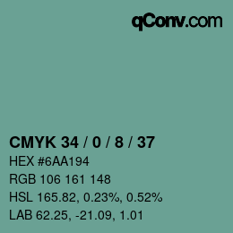 カラーコード: CMYK 34 / 0 / 8 / 37 | qconv.com
