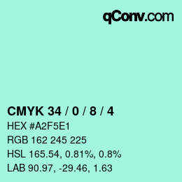 颜色代码: CMYK 34 / 0 / 8 / 4 | qconv.com