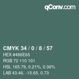 Color code: CMYK 34 / 0 / 8 / 57 | qconv.com