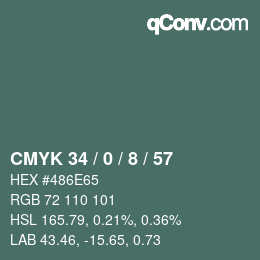 カラーコード: CMYK 34 / 0 / 8 / 57 | qconv.com