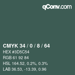 カラーコード: CMYK 34 / 0 / 8 / 64 | qconv.com