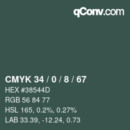 Farbcode: CMYK 34 / 0 / 8 / 67 | qconv.com
