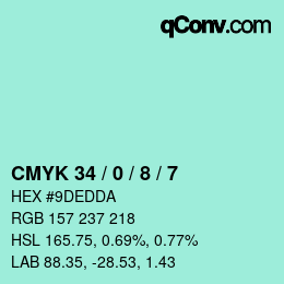 Color code: CMYK 34 / 0 / 8 / 7 | qconv.com