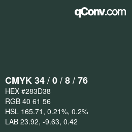 カラーコード: CMYK 34 / 0 / 8 / 76 | qconv.com