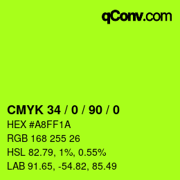 カラーコード: CMYK 34 / 0 / 90 / 0 | qconv.com