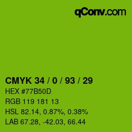 Color code: CMYK 34 / 0 / 93 / 29 | qconv.com
