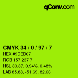 颜色代码: CMYK 34 / 0 / 97 / 7 | qconv.com