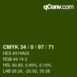 カラーコード: CMYK 34 / 0 / 97 / 71 | qconv.com