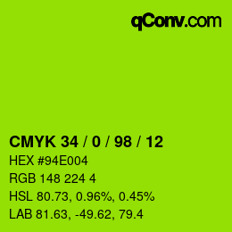 Color code: CMYK 34 / 0 / 98 / 12 | qconv.com