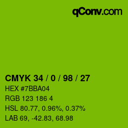 カラーコード: CMYK 34 / 0 / 98 / 27 | qconv.com