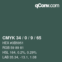 Color code: CMYK 34 / 0 / 9 / 65 | qconv.com
