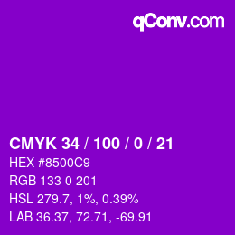 颜色代码: CMYK 34 / 100 / 0 / 21 | qconv.com