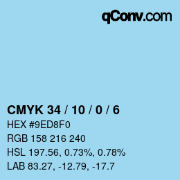 カラーコード: CMYK 34 / 10 / 0 / 6 | qconv.com