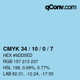 カラーコード: CMYK 34 / 10 / 0 / 7 | qconv.com