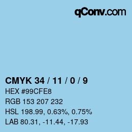 颜色代码: CMYK 34 / 11 / 0 / 9 | qconv.com