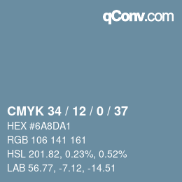 カラーコード: CMYK 34 / 12 / 0 / 37 | qconv.com