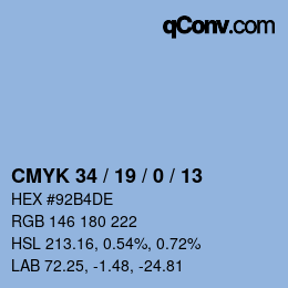 カラーコード: CMYK 34 / 19 / 0 / 13 | qconv.com