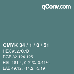 Color code: CMYK 34 / 1 / 0 / 51 | qconv.com