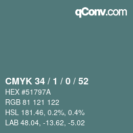 Color code: CMYK 34 / 1 / 0 / 52 | qconv.com