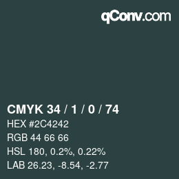 カラーコード: CMYK 34 / 1 / 0 / 74 | qconv.com
