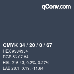 Farbcode: CMYK 34 / 20 / 0 / 67 | qconv.com