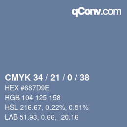 カラーコード: CMYK 34 / 21 / 0 / 38 | qconv.com