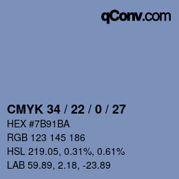 カラーコード: CMYK 34 / 22 / 0 / 27 | qconv.com
