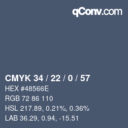 Color code: CMYK 34 / 22 / 0 / 57 | qconv.com