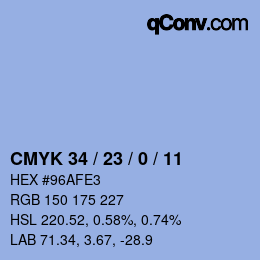 カラーコード: CMYK 34 / 23 / 0 / 11 | qconv.com