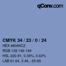 カラーコード: CMYK 34 / 23 / 0 / 24 | qconv.com