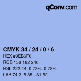 カラーコード: CMYK 34 / 24 / 0 / 6 | qconv.com