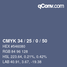 カラーコード: CMYK 34 / 25 / 0 / 50 | qconv.com