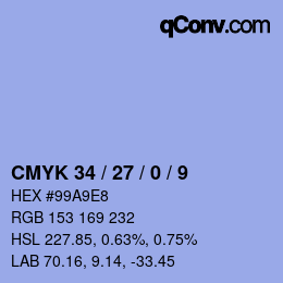 Farbcode: CMYK 34 / 27 / 0 / 9 | qconv.com
