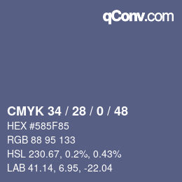 颜色代码: CMYK 34 / 28 / 0 / 48 | qconv.com
