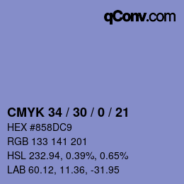 カラーコード: CMYK 34 / 30 / 0 / 21 | qconv.com