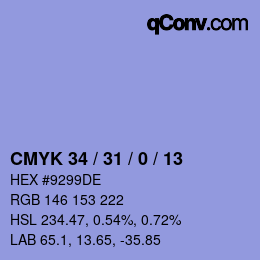 颜色代码: CMYK 34 / 31 / 0 / 13 | qconv.com