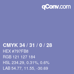 カラーコード: CMYK 34 / 31 / 0 / 28 | qconv.com