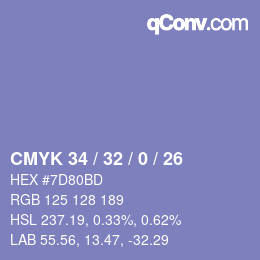 Farbcode: CMYK 34 / 32 / 0 / 26 | qconv.com