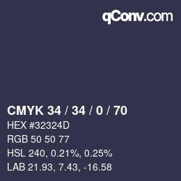 Color code: CMYK 34 / 34 / 0 / 70 | qconv.com