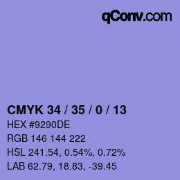 カラーコード: CMYK 34 / 35 / 0 / 13 | qconv.com