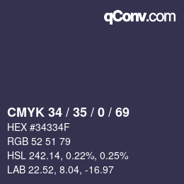 Color code: CMYK 34 / 35 / 0 / 69 | qconv.com