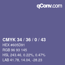 Color code: CMYK 34 / 36 / 0 / 43 | qconv.com