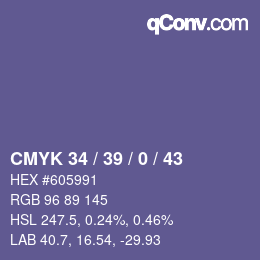 颜色代码: CMYK 34 / 39 / 0 / 43 | qconv.com